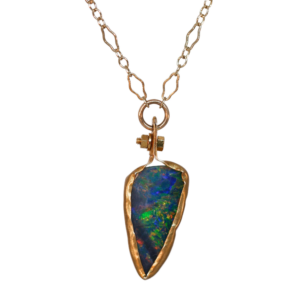 bezel wrapped blue opal necklace